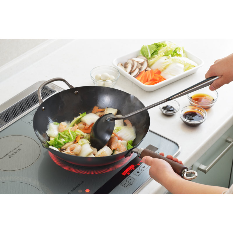 Wok antiadhésif en acier au carbone Yoshikawa, H 3,5 po x l 18 po x P 10,5 po