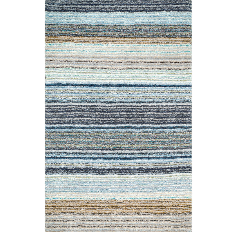 Tapis bleu sarcelle / gris / beige touffeté à la main Leffel, Rectangle 4 pi x 6 pi
