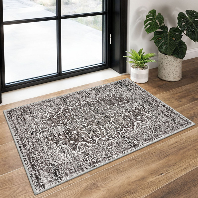 Area Rug Machine Washable Rugs With Rubber Backing For Living Room, Rectangle 2' x 3'
