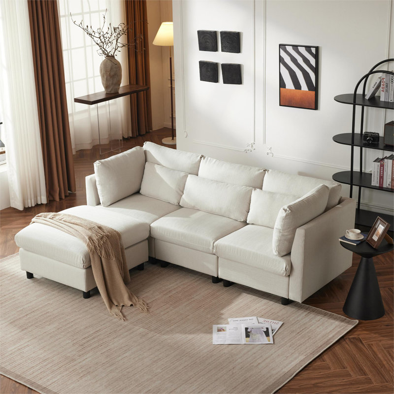 Aleska 3 Seater Corner Sofa , White