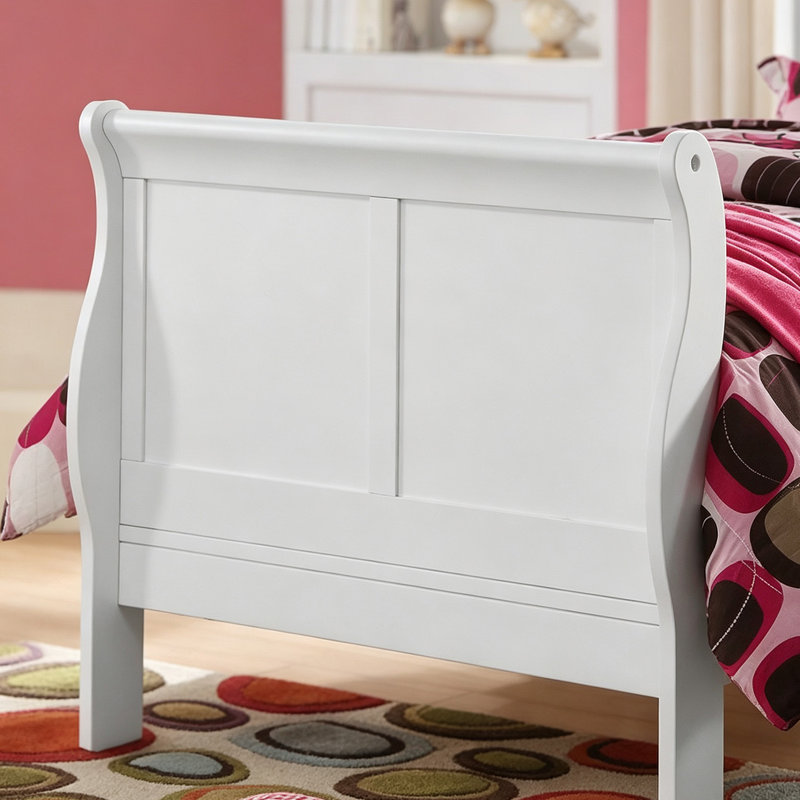 White Full Size Sleigh Bed Wood Bed Frame