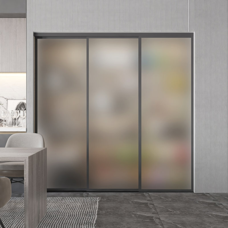 3 portes de placard coulissantes en verre givré, paravent, 120 po x 96 po, Gris anthracite