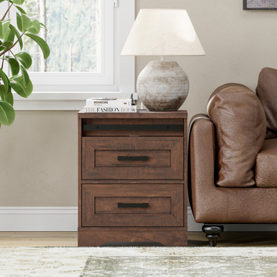 Set of 2 End Table with Charging Station,Side Sofa Table with Drawers, Nightstand with Power Outlets