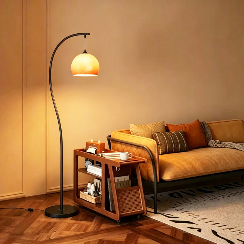 Modern Globe Floor Lamp With Orange Glass Shade For Home Office Bedroom (bulb Included)