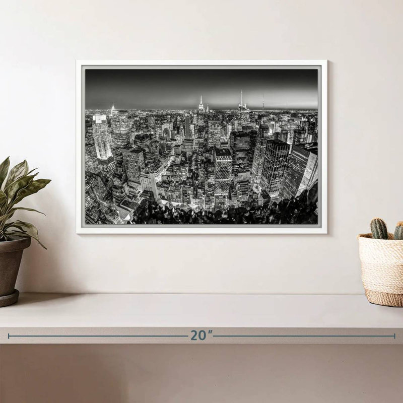 Manhattan en monochrome, 13 po x 9 po, Cadre flottant blanc