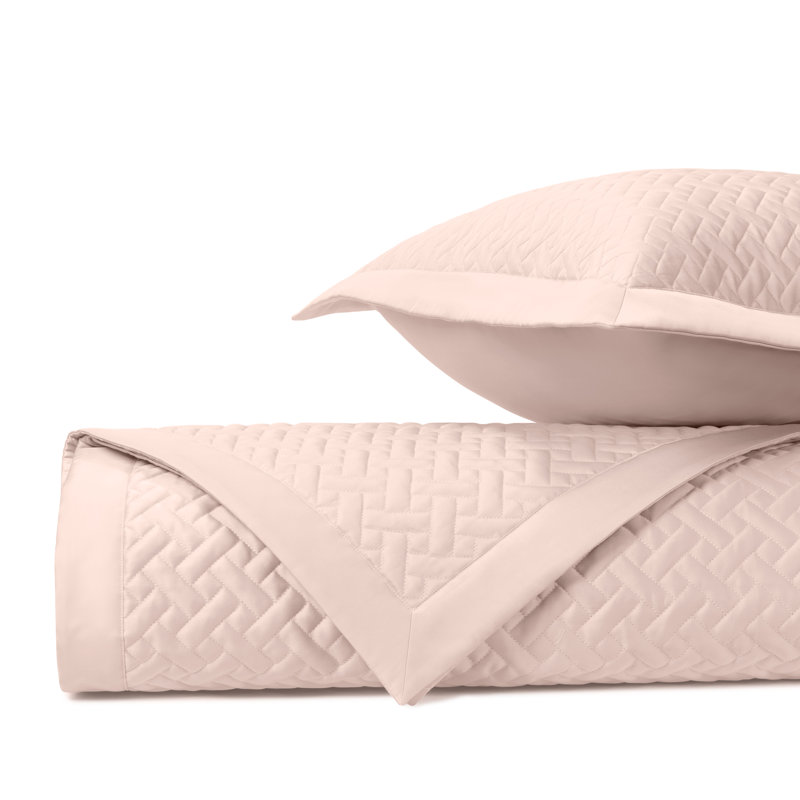 Basketweave Quilted Sateen Coverlet Set, Light Pink, King Quilt + 3 Euro Shams