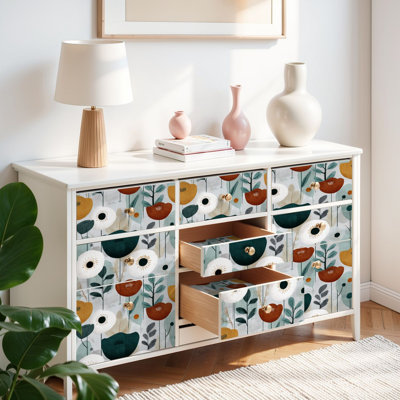 Papier peint auto-adhésif scandinave botanique floral style scandinave autoportant et amovible 17,7 po x 118 po (45 x 300 cm)