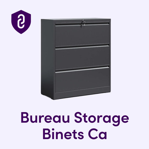 Classeur à trois tiroirs gris avec serrure pour le rangement au bureau et les dossiers.
