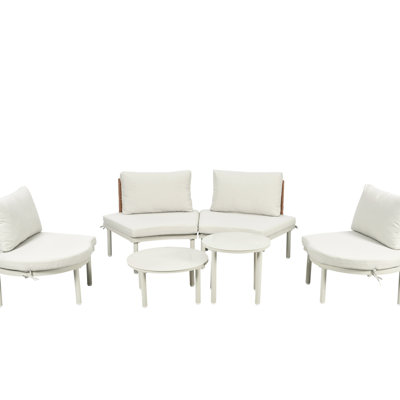 Patio Furniture: 6 Half Moon Sectional With 2 Round Coffee Tables, Pe , Tempered Glass, And Beige Removable Seat Cushions Outdoor , , Foam