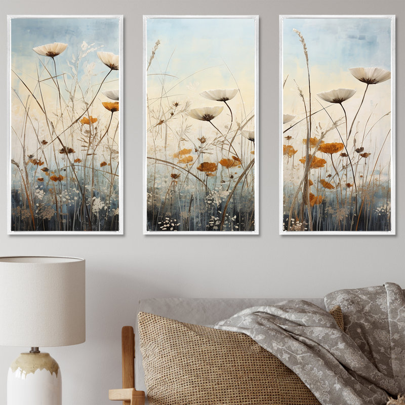 Ensemble de décoration murale Minimalisme Wildflower Wonderland I - Meadow, H 28 po x l 36 po x P 1 po, Cadre flottant blanc