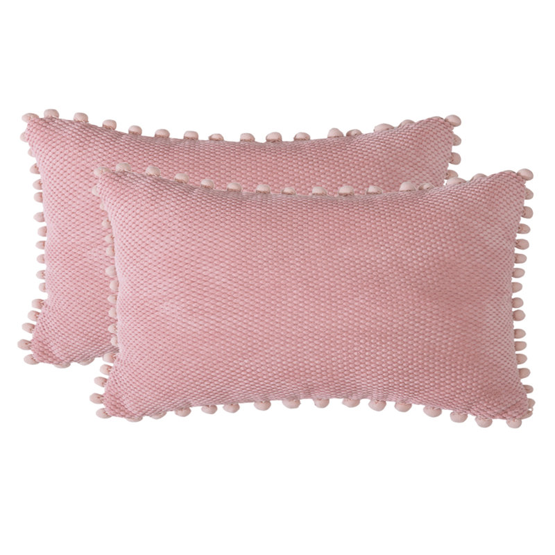 Pom-poms Cotton Blend Reversible Throw Pillow, Pillow Cover Only - No Insert, Pink