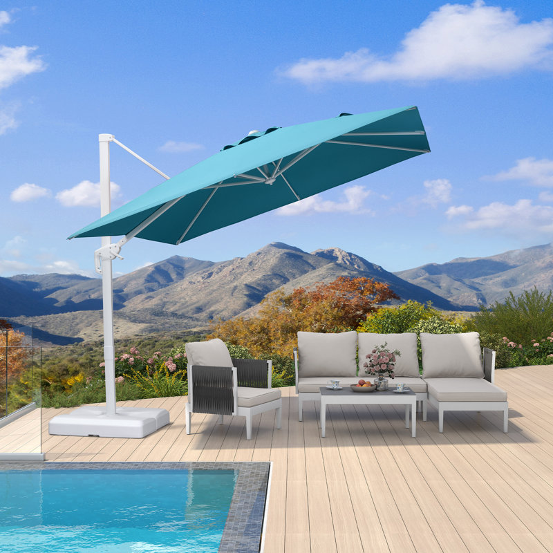 Parasol excentré carré en porte-à-faux 108 po avec base blanche PURPLE LEAF, Bleu