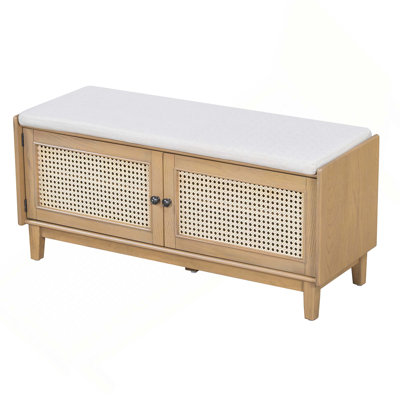 Boho Rattan Entryway Bench With Storage