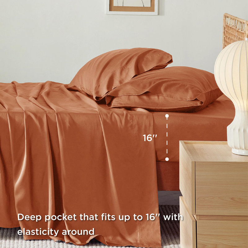 Essential Collection Cooling Rayon Derived from Bamboo Sheet Set, King Sheet Set with 2 Pillowcases, Burnt Orange