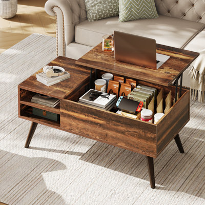Eoghan Lift Top Coffee Table with Storage, Modern Coffee Tables with Adjustable Shelf, Square Wood Coffee Table for Living Room
