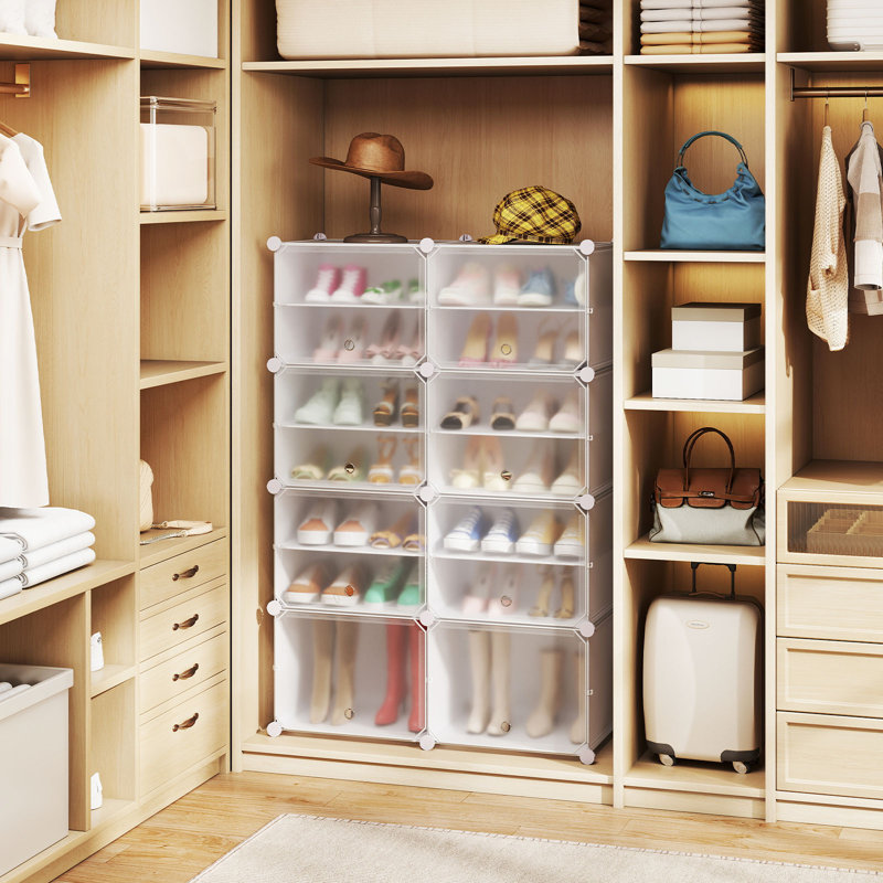 Portable Shoe Rack Organizer 12-cube 48 Pair Shoe Shelf Storage Cabinet With Hook White