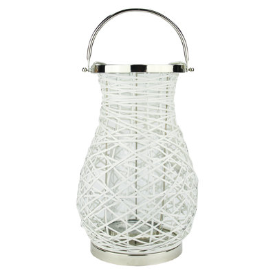 Modern Decorative Woven Iron Pillar Candle Lantern with Glass Hurricane