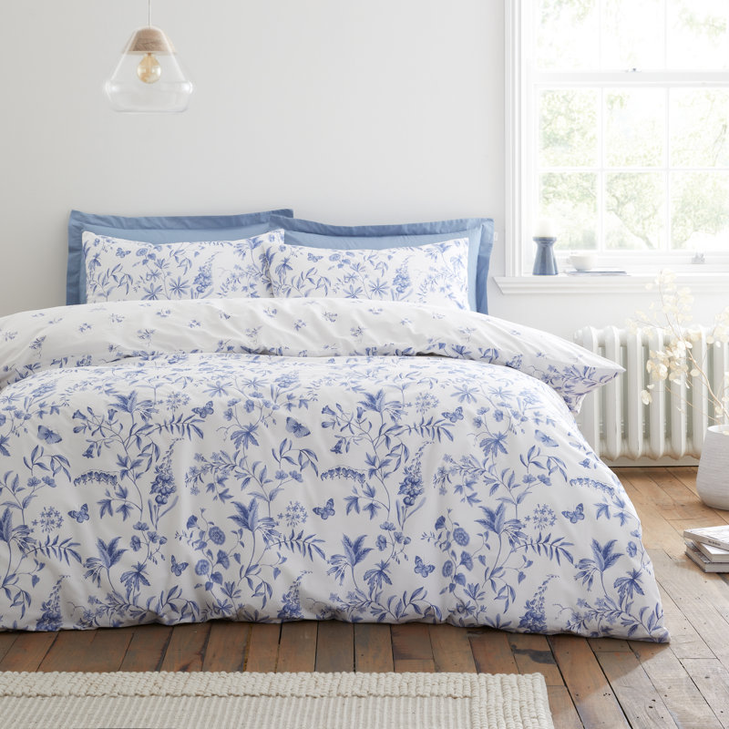 Thea Floral 200 Thread Count Cotton Reversible Duvet Cover Set, King