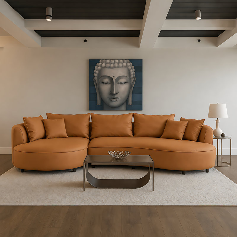 Canapé d'angle incurvé moderne de 328 cm (129 po), canapé trois places en forme de L avec méridienne à gauche, Orange
