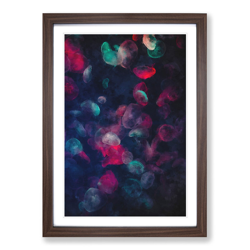 Many Jellyfish - Picture Frame Painting Print, 45cm H x 33cm W x 2cm D, Walnut Framed