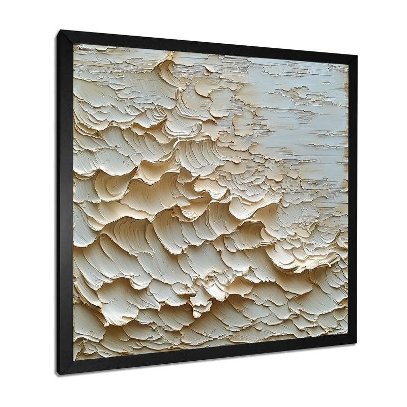 «Oberbeck», lumière ascendante des vagues de la crème I - art mural moderne transitionnel abstrait, H 16 po x l 16 po