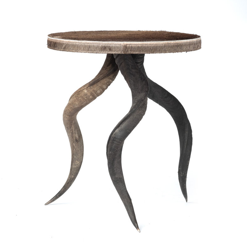 Horn End Table with Wildebeest Hide Top