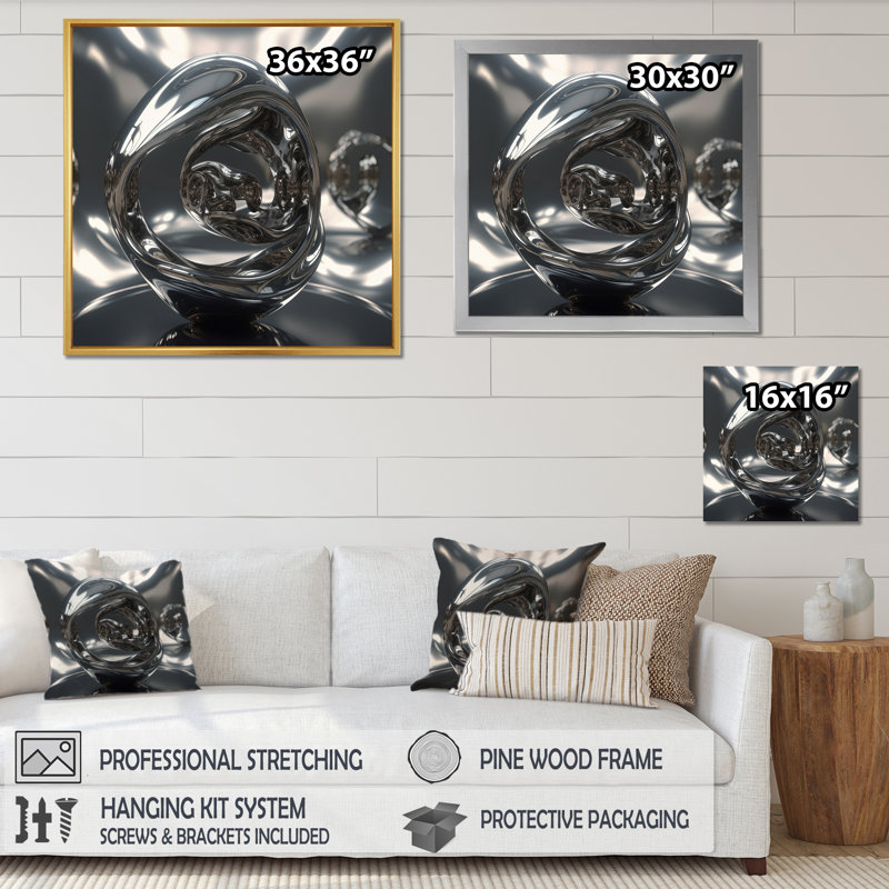 Quantum Infinity Futuristic 3D I On Canvas Print, 36" H x 36" W x 1.5" D, Silver Single Picture Framed