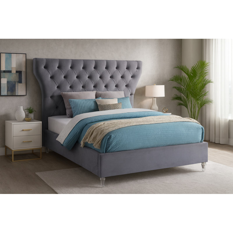 Kira Dympha Velvet Bed, Grey Velvet, King