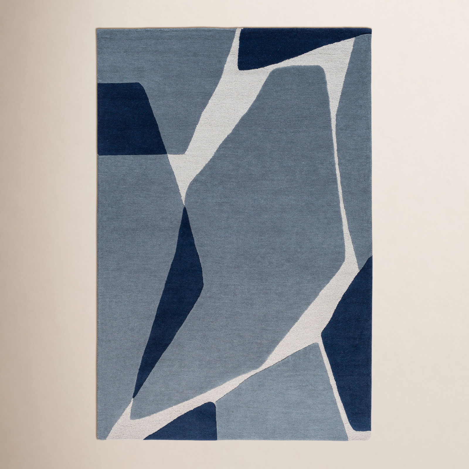 Light Blue Navy Hand-Tufted Abstract Wool Rug, Rectangle 10' x 14'