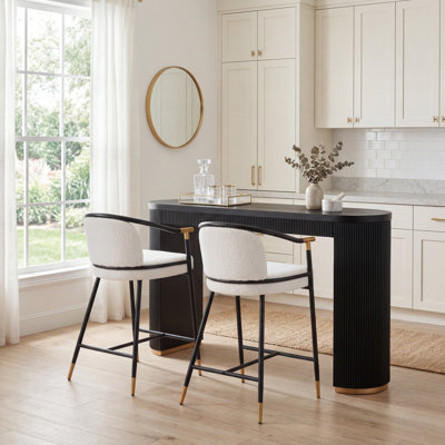 Rochin 2-Person Counter Height Dining Table Set With Upholstered Boucle Stools
