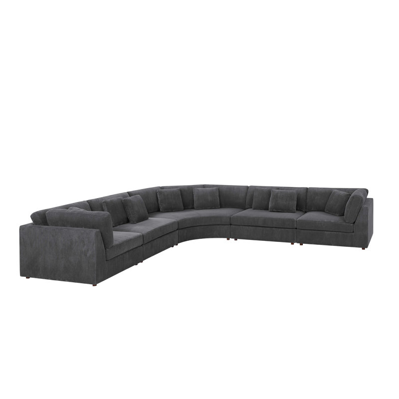 Nimish Corduroy Curved Sectional, Dark Gray Corduroy