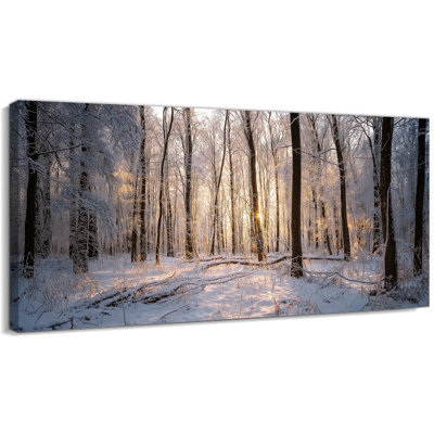  Art mural sur toile scène d'hiver, impressions sur toile forêt de neige de Noël, affiche murale en bois ensoleillé arbre ensoleillé pour salon, chambre à coucher, bureau, maison, 60 x 30 po