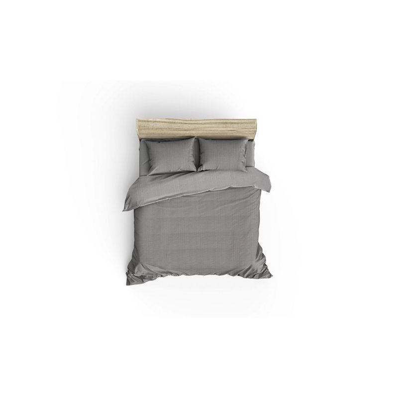 Ensemble de housse de couette double de luxe, 100% coton, conception jacquard | Comprend une housse de couette (78,7 x 86,6 po), un drap plat (94,5 x 102,4 po), 2 taies d'oreiller (19,7 x 27,6 po), 2 taies d'oreiller Oxford (19,7 x 27,6 po) | Gris doux, lavable à la machine