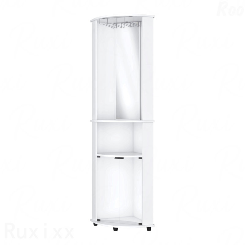 Armoire de bar d'angle blanche à 3 niveaux avec support en verre pour l'organisation de bar à domicile