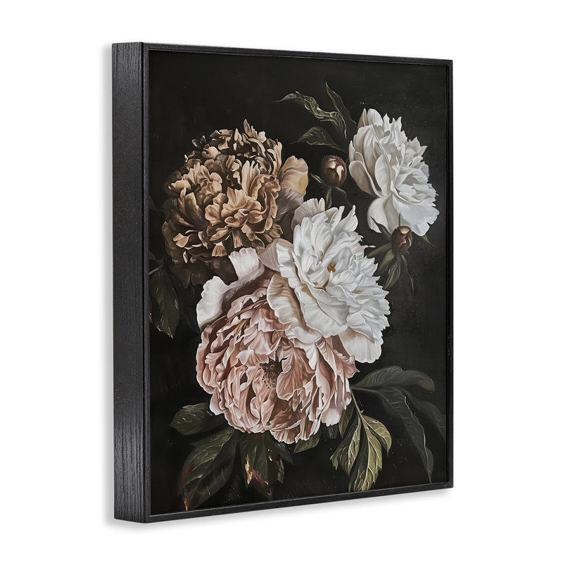 Moody pivoines sur giclée encadrée noire, design par Arlington Prints, H 14 po x l 11 po, Giclée encadrée noir minuit