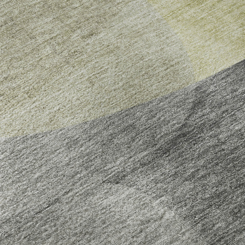 Premium Machine Washable Mayfield AMF2121 Blocks Rug, Fern, 2'6" x 3'10"