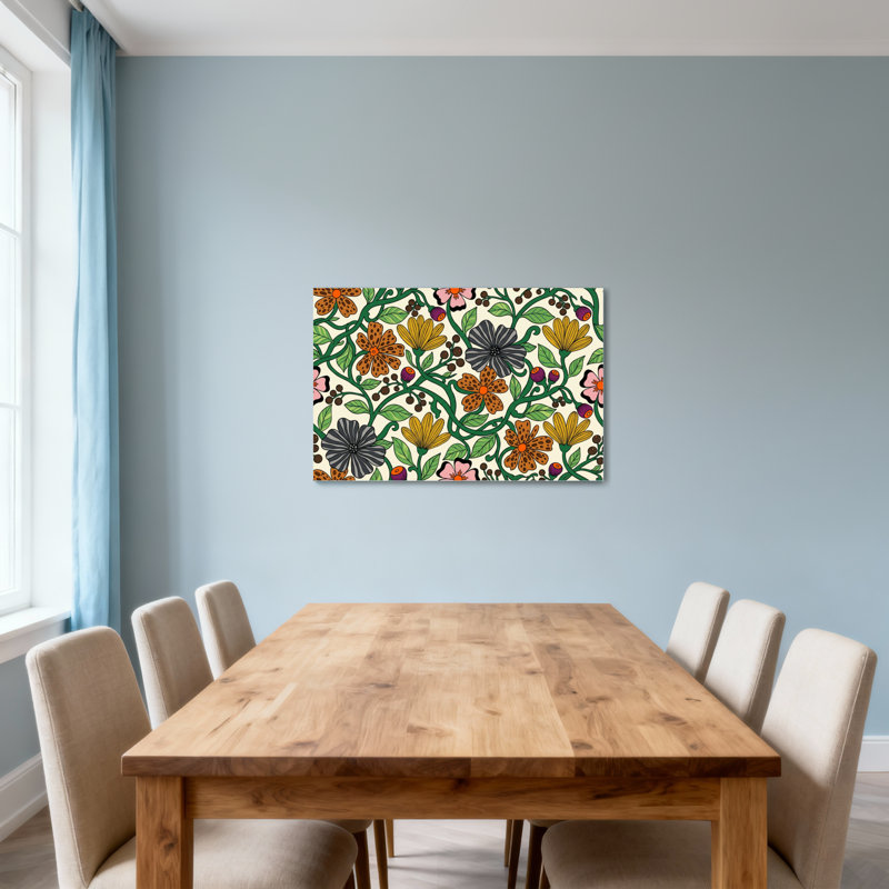 Motif floral de plantes et de fleurs aux couleurs vives et aux feuilles, H 28 po x l 40 po