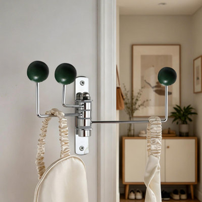 Vintage Rotating Wall Hooks Multi Functional Iron Coat Rack With Solid Wood Ball Decorative Hanger For Entryway Bedroom Wardrobe Hats Bags