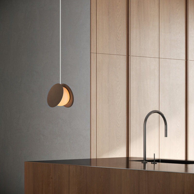 Pendulum Pendant Light, 20" H x 9.69" W x 8.03" D, Walnut, White