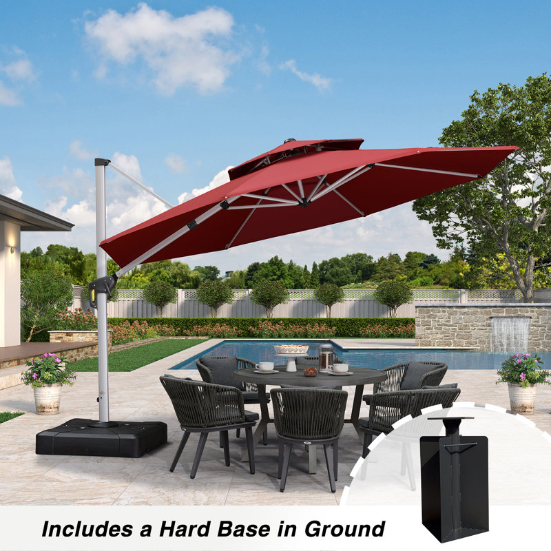 Sharayne 144'' Cantilever Umbrella with Crank Lift Counter Weights with Base in Ground, Terracotta