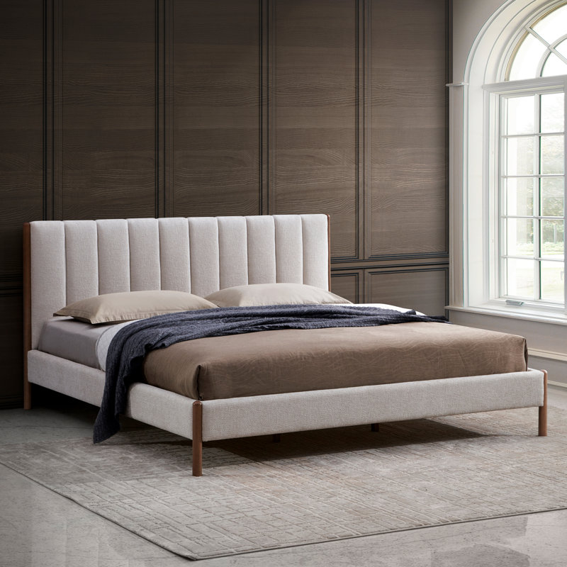 Upholstered Platform Bed, Cream, King
