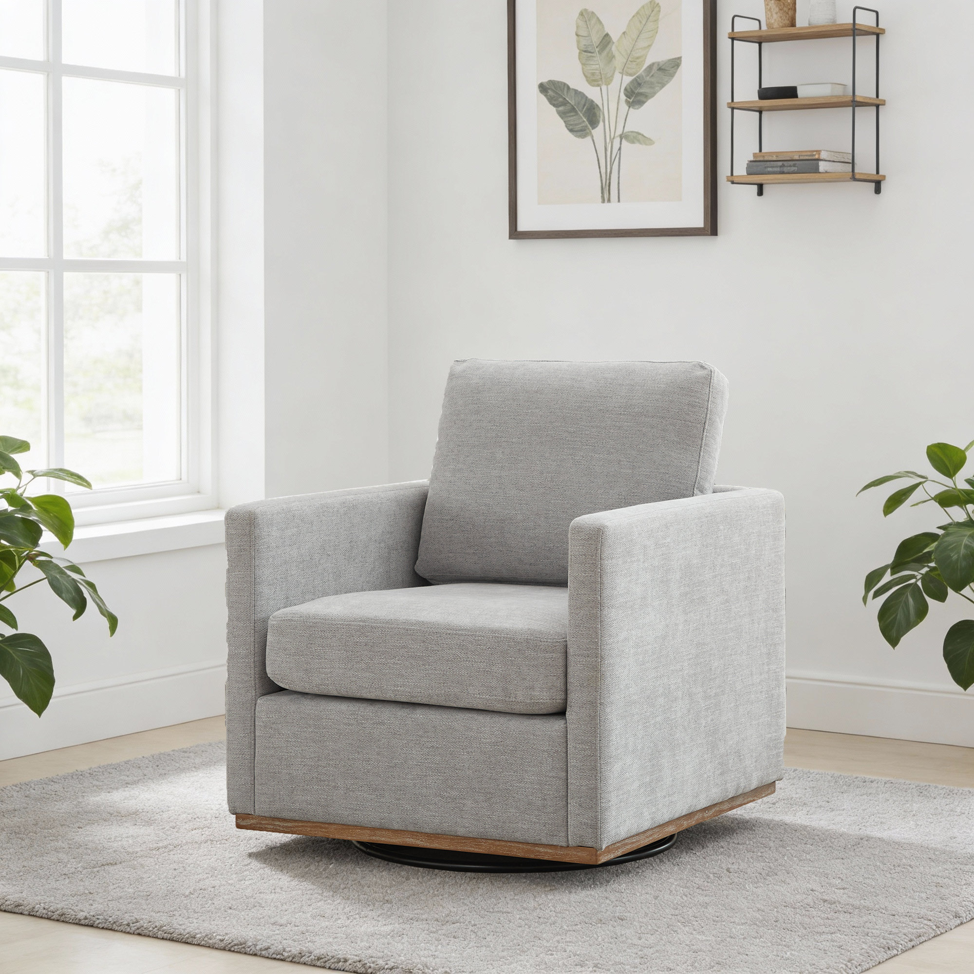 30.5" W Upholstered Comfy Swivel Club Chair - Light Gray