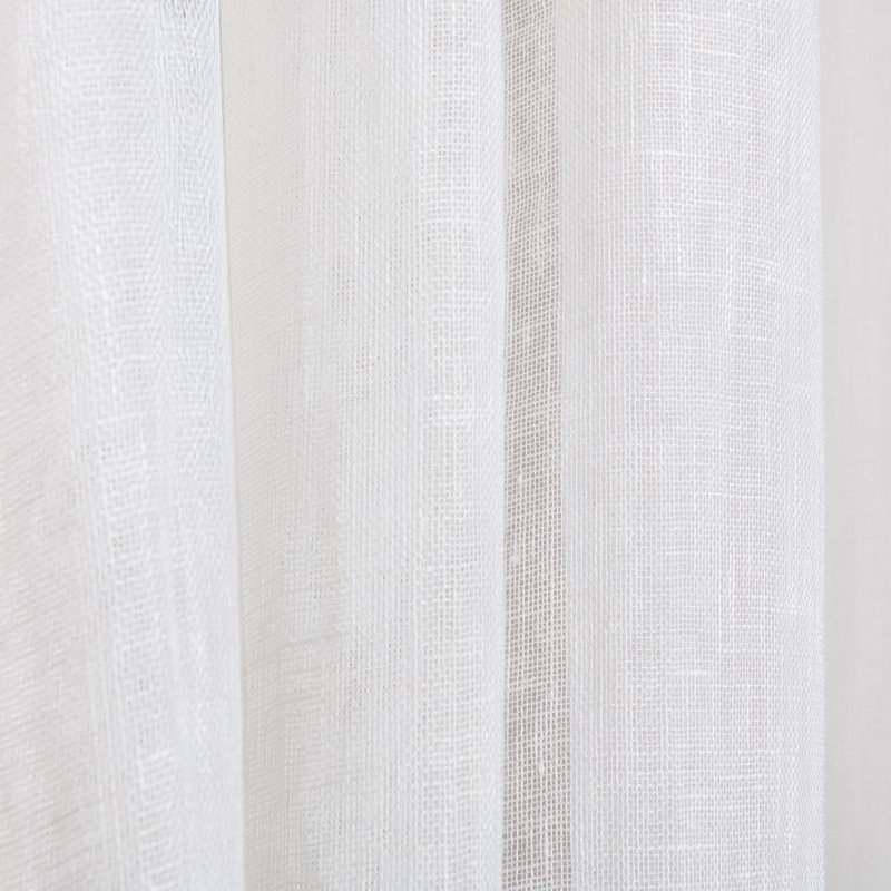 100% Pure Linen Lightweight Voile Sheer Tie Top Curtain (Single Panel), Ivory, 52" W x 108" L