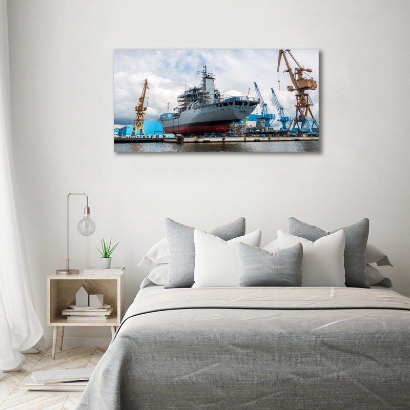 Shipyard Ship - No Frame Print on Glass, 70cm H x 140cm W x 2cm D, Canvas