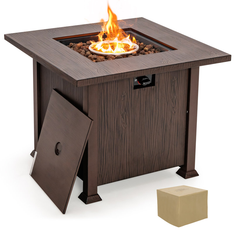 Table de foyer d'extérieur carrée 32 po avec couvercle et pierres de lave 50 000 Btu Costway, H 25 po x l 32 po x P 32 po