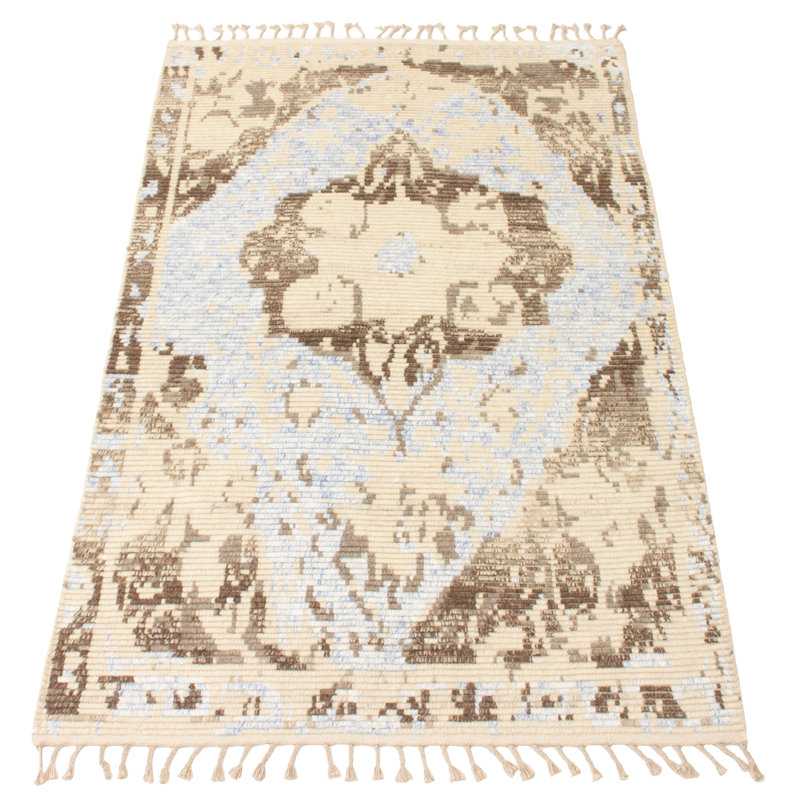 Tapis unique en laine noué à la main kaki de style nouvel âge 5 pi x 8 pi Ioannina