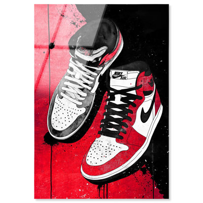 Sneakers on Red and Black Acrylic Print Sneaker Wall Art by Art Remedy, Ready to Hang, 24 x 36
