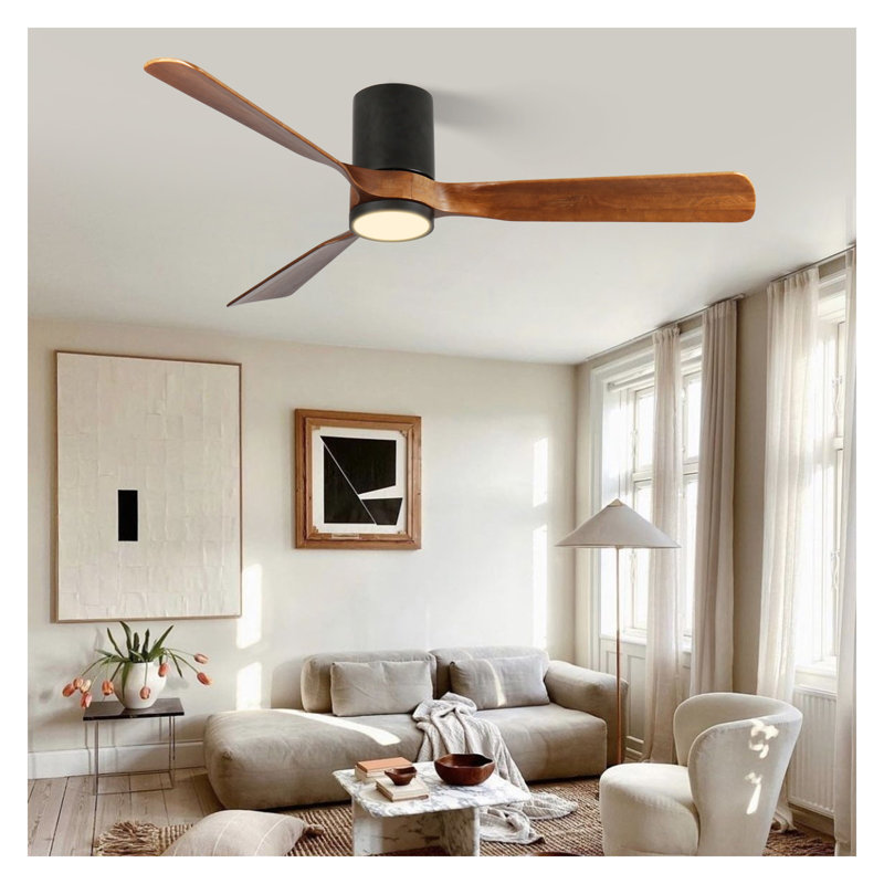 Ventilateur de plafond encastré intérieur / extérieur à DEL 60 po avec pales en bois, moteur à courant continu à 6 vitesses et télécommande