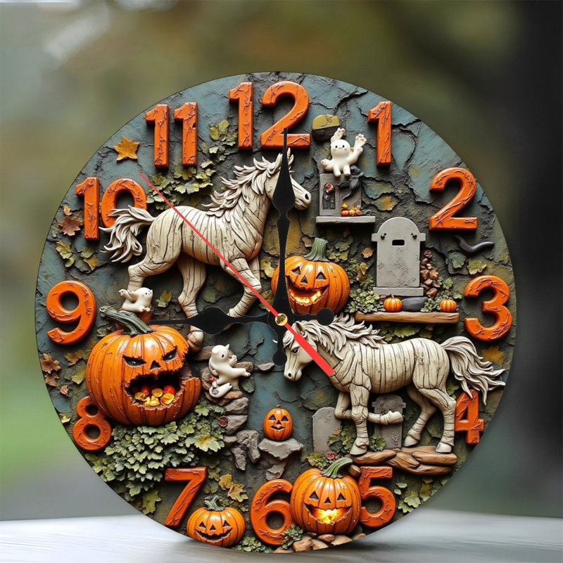 Horloge d'Halloween licornes citrouilles