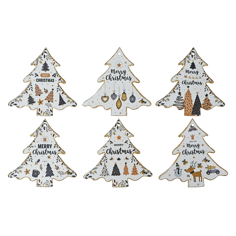 Arbre de Noël en céramique en forme d'arbre sous-plat Merry Christmas - ensemble de 6